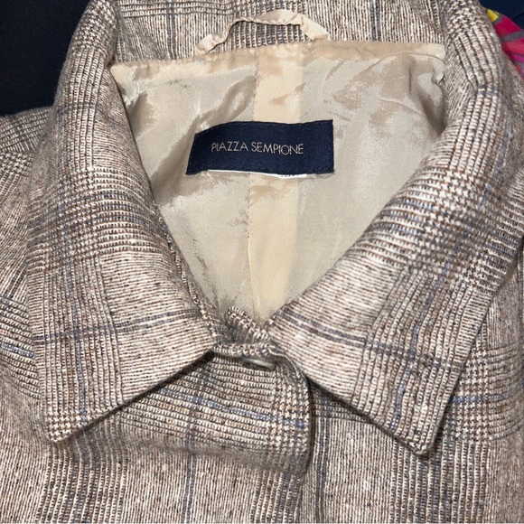 Piazza Sempione Blue & Brown Wool Boxy Buttondown Blazer Size S/M Vintage Womens - Picture 4 of 7